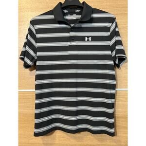 Under Armour Heat Gear Polo Loose Golf Casual Shirt Men’s Sz L - Blk/wht Striped